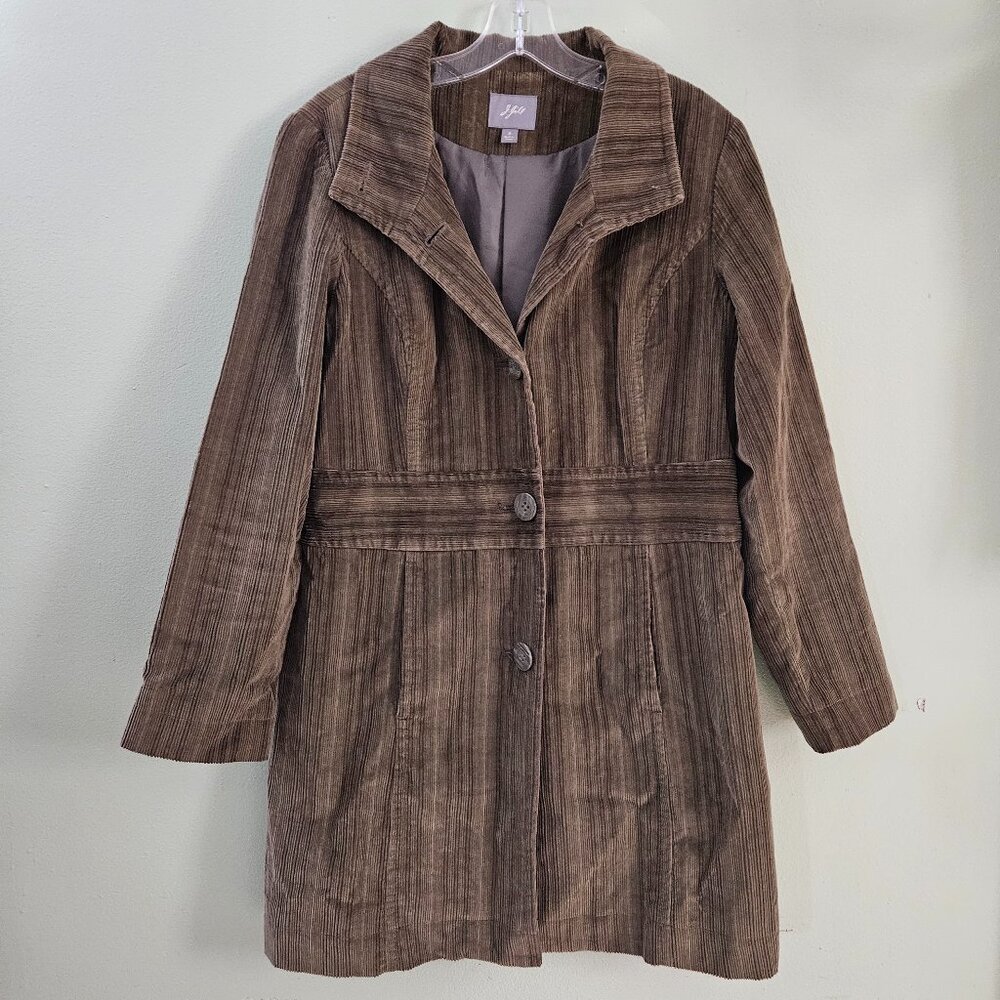 J Jill Coat Womens SM Green Corduroy Button Up Long Lined Jacket Chore Outdoor